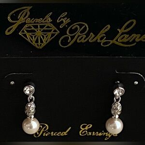 Park Lane Drop Earrings CZ Stud with Crystal Pave Faux Pearl Silver Tone NWT